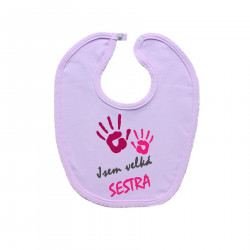 Růžový bryndáček na zapínání Jsem velká sestra