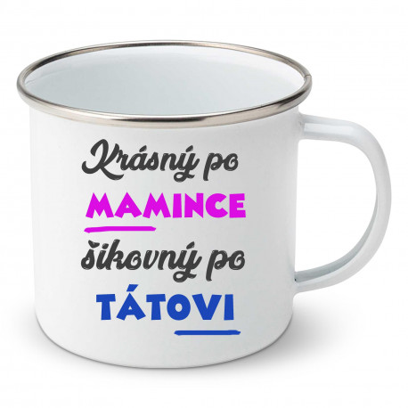 Smaltovaný hrnek Krásný po mamince šikovný po tátovi