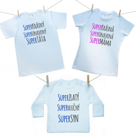 Rodinná sada (tričko s dlouhým rukávem) Super táta, máma, syn Rodinná sada (tričko s dlouhým rukávem) Super táta, máma, syn
