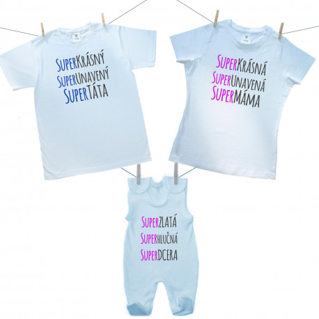 Rodinná sada (dupačky) Super táta, máma, dcera Rodinná sada (dupačky) Super táta, máma, dcera