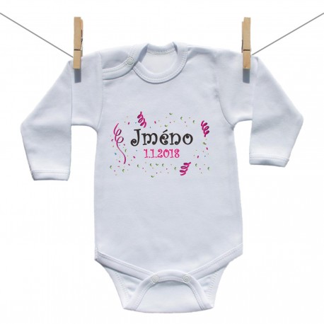 Body s dlouhým rukávem se jménem dítěte a datem Dívka