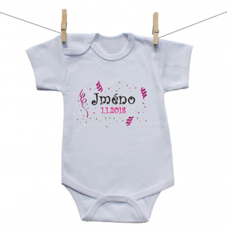 Body s krátkým rukávem se jménem dítěte a datem Dívka