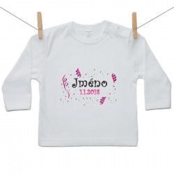 Tričko s dlouhým rukávem se jménem dítěte a datem Dívka