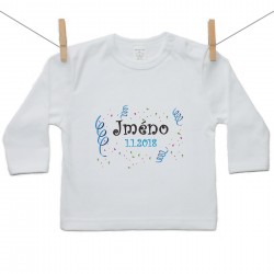 Tričko s dlouhým rukávem se jménem dítěte a datem Chlapec
