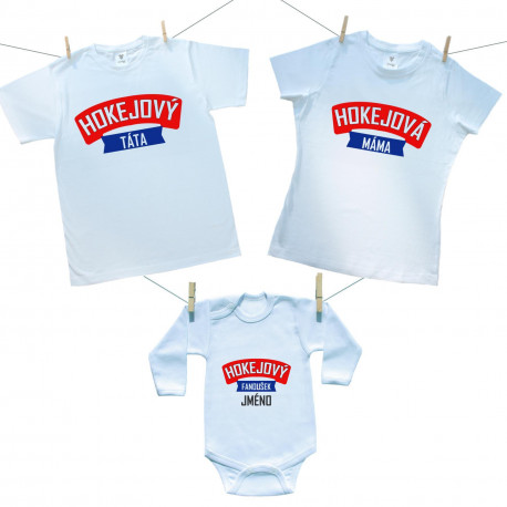 Rodinná sada (body s dlouhým rukávem) Hokejová rodina se jménem fanouška