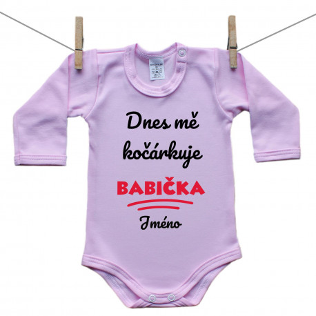 Růžové body s dlouhým rukávem Dnes mě kočárkuje babička