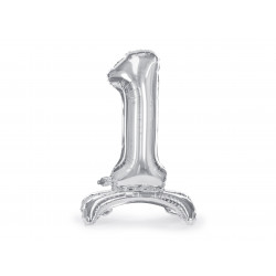 Stojící fóliový balónek Číslo 1 70cm, stříbrný