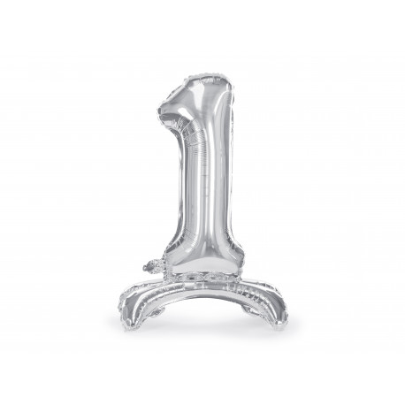 Stojící fóliový balónek Číslo 1 70cm, stříbrný