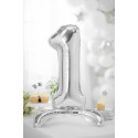 Stojící fóliový balónek Číslo 1 70cm, stříbrný