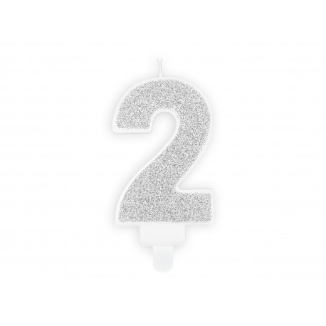 Narozeninová svíčka Číslo 2, stříbrná, 7cm