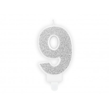 Narozeninová svíčka Číslo 9, stříbrná, 7cm