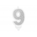 Narozeninová svíčka Číslo 9, stříbrná, 7cm