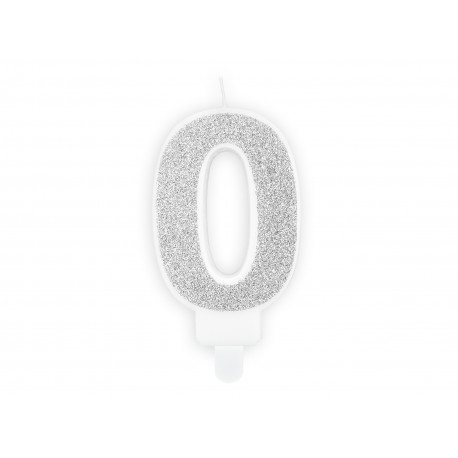 Narozeninová svíčka Číslo 0, stříbrná, 7cm