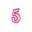 Narozeninová svíčka Číslo 5, růžová, 7cm