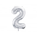 Fóliový balónek Číslo 2, 86cm, stříbrný