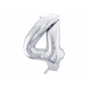 Fóliový balónek Číslo 4, 86cm, stříbrný