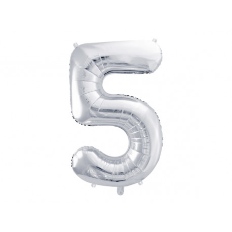 Fóliový balónek Číslo 5, 86cm, stříbrný