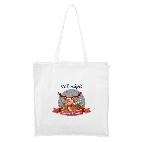 Bílá Maxi taška Veselé Vánoce se sobíkem a vlastním nápisem Bílá Maxi taška Veselé Vánoce se sobíkem a vlastním nápisem