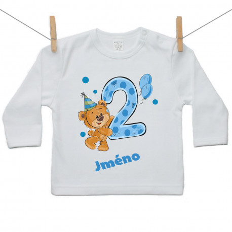 Tričko s dlouhým rukávem Mám 2 roky s medvídkem pro chlapečka