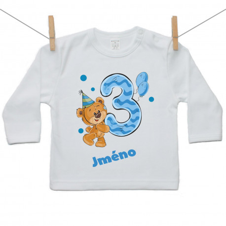 Tričko s dlouhým rukávem Mám 3 roky s medvídkem pro chlapečka