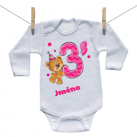 Body s dlouhým rukávem Mám 3 roky s medvídkem pro holčičku