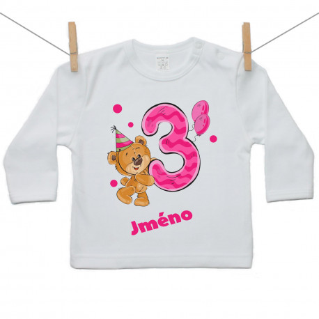 Tričko s dlouhým rukávem Mám 3 roky s medvídkem pro holčičku
