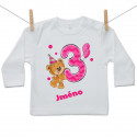 Tričko s dlouhým rukávem Mám 3 roky s medvídkem pro holčičku