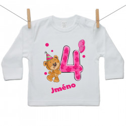 Tričko s dlouhým rukávem Mám 4 roky s medvídkem pro holčičku