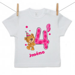 Tričko s krátkým rukávem Mám 4 roky s medvídkem pro holčičku