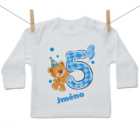 Tričko s dlouhým rukávem Mám 5 let s medvídkem pro chlapečka