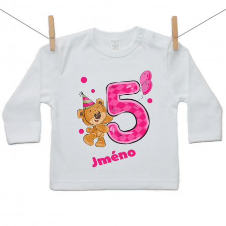 Tričko s dlouhým rukávem Mám 5 let s medvídkem pro holčičku