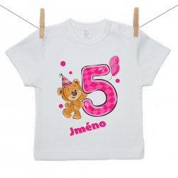 Tričko s krátkým rukávem Mám 5 let s medvídkem pro holčičku