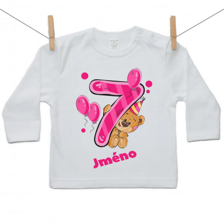 Tričko s dlouhým rukávem Mám 7 let s medvídkem pro holčičku