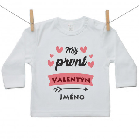 Tričko s dlouhým rukávem Můj první Valentýn se srdíčkem