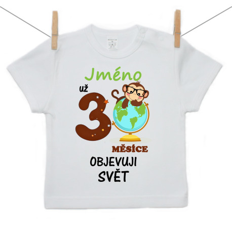 Tričko s krátkým rukávem Už 3 měsíce objevuji svět Tričko s krátkým rukávem Už 3 měsíce objevuji svět