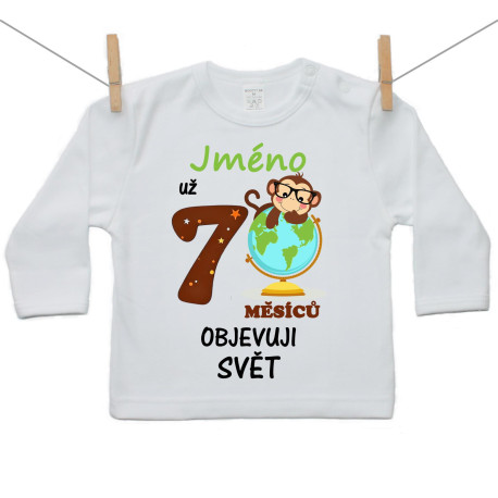 Tričko s dlouhým rukávem Už 7 měsíců objevuji svět Tričko s dlouhým rukávem Už 7 měsíců objevuji svět