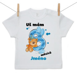 Tričko s krátkým rukávem Už mám 8 měsíců s medvídkem a jménem děťátka kluk