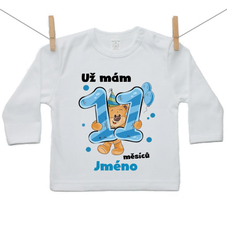 Tričko s dlouhým rukávem Už mám 11 měsíců s medvídkem a jménem dítěte kluk Tričko s dlouhým rukávem Už mám 11 měsíců s medvídkem a jménem dítěte kluk