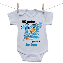 Body s krátkým rukávem Už mám 12 měsíců s medvídkem a jménem děťátka chlapec