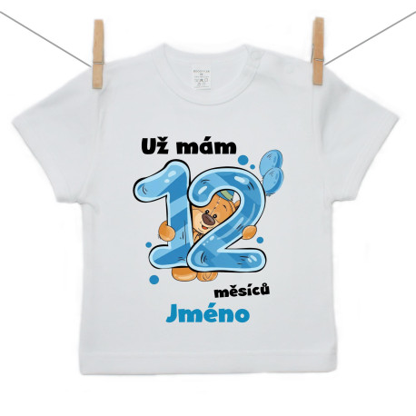 Tričko s krátkým rukávem Už mám 12 měsíců s medvídkem a jménem děťátka chlapec Tričko s krátkým rukávem Už mám 12 měsíců s medvídkem a jménem děťátka chlapec