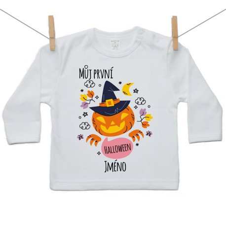 Tričko s dlouhým rukávem Můj první halloweenský dýně Tričko s dlouhým rukávem Můj první halloweenský milník