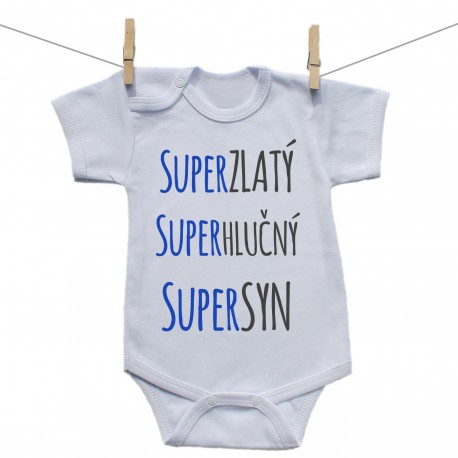 Body s krátkým rukávem Super zlatý, super hlučný, super syn Body s krátkým rukávem Super zlatý, super hlučný, super syn
