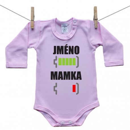 Růžové body s dlouhým rukávem Baterie nabitá/vybitá mamka se jménem