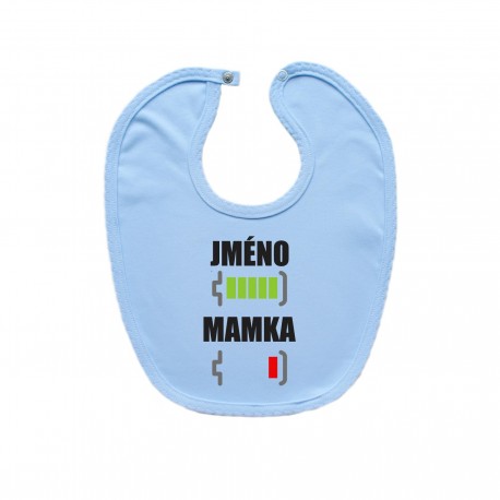 Modrý bryndáček na zapínání Baterie nabitá/vybitá mamka se jménem