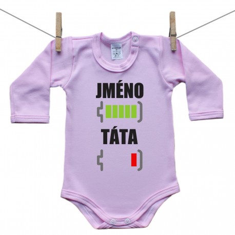 Růžové body s dlouhým rukávem Baterie nabitá/vybitá táta se jménem 