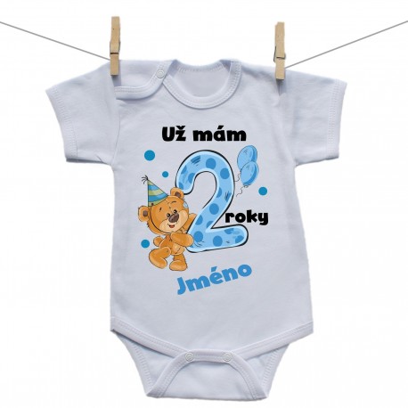 Body s krátkým rukávem Už mám 2 roky s Medvídkem a jménem dítěte Chlapec