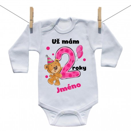 Body s dlouhým rukávem Už mám 2 roky s Medvídkem a jménem dítěte Dívka
