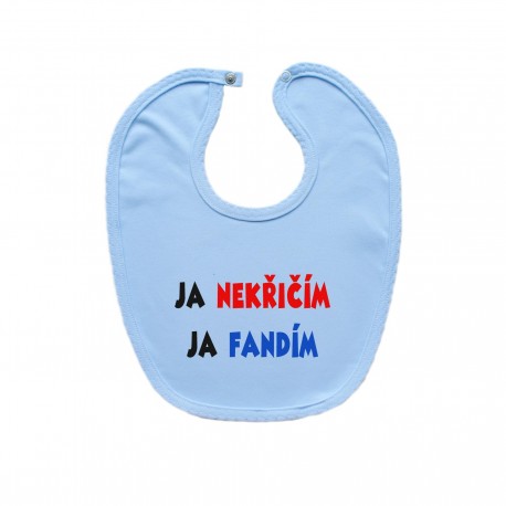 Modrý bryndáček na zapínání Ja nekřičím ja fandím