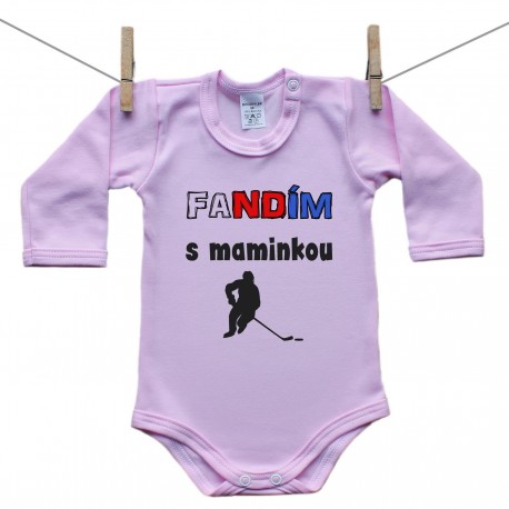 Růžové body s dlouhým rukávem Fandím s maminkou