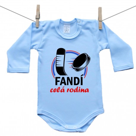 Modré body s dlouhým rukávem Fandí celá rodina